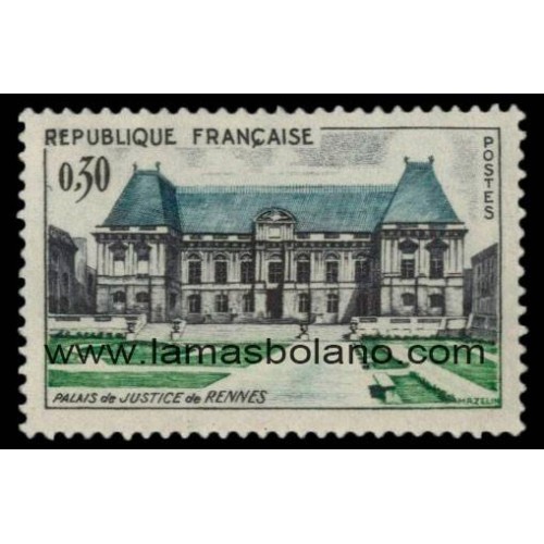 SELLOS FRANCIA 1962 - PALACIO DE JUSTICIA DE RENNES - 1 VALOR FIJASELLO - CORREO