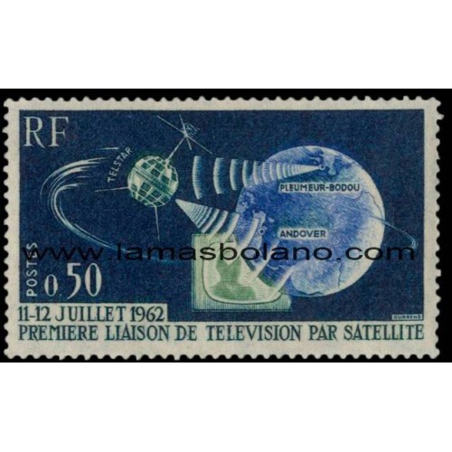 SELLOS FRANCIA 1962-63 - PRIMERA CONEXION DE TELEVISION POR SATELITE TELSTAR - 1 VALOR FIJASELLO - CORREO