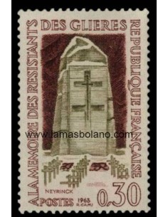 SELLOS FRANCIA 1963 - ALA MEMORIA DE LOS RESISTENTES DES GLIERES - 1 VALOR - CORREO