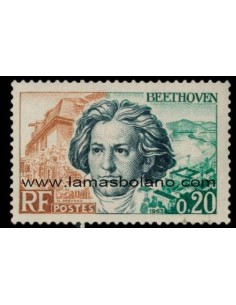 SELLOS FRANCIA 1963 - LUDWIG VAN BEETHOVEN - 1 VALOR FIJASELLO - CORREO