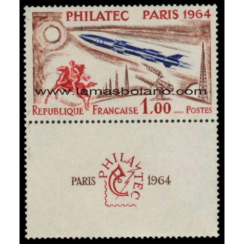 SELLOS FRANCIA 1964 - EXPOSICION FILATELICA INTERNACIONAL PHILATEC EN PARIS - 1 VALOR CON VIÑETA - CORREO