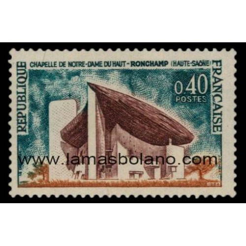 SELLOS FRANCIA 1965 - CAPILLA DE NOTRE-DAME DU HAUT EN RONCHAMP - 1 VALOR - CORREO