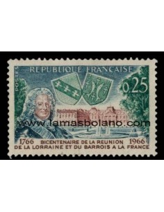 SELLOS FRANCIA 1966 - INTEGRACION DE LA LORRAINE Y DE BARROIS BICENTENARIO - 1 VALOR FIJASELLO - CORREO