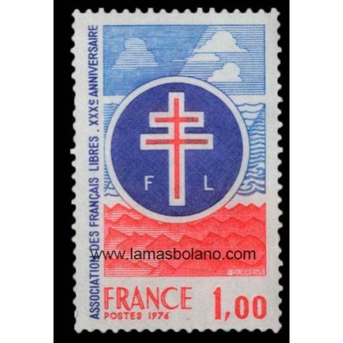 SELLOS FRANCIA 1976 - ASOCIACION DE LOS FRANCESES LIBRES 30 ANIVERSARIO - 1 VALOR - CORREO