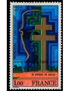 SELLOS FRANCIA 1977 - MEMORIAL AL GENERAL DE GAULLE 5 ANIVERSARIO - 1 VALOR - CORREO
