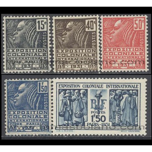 SELLOS FRANCIA 1930/1931 - EXPOSICION COLONIAL INTERNACIONAL DE PARIS - 5 VALORES 