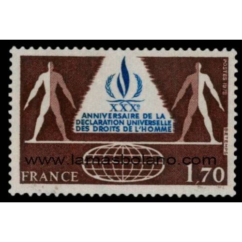 SELLOS FRANCIA 1978 - DECLARACION UNIVERSAL DE DERECHOS HUMANOS 30 ANIVERSARIO - 1 VALOR - CORREO