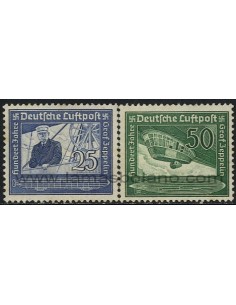SELLOS DE ALEMANIA IMPERIO 1938 - VON ZEPPELIN CENTENARIO DE SU NACIMIENTO - 2 VALORES CON SEÑAL DE FIJASELLO - AEREO