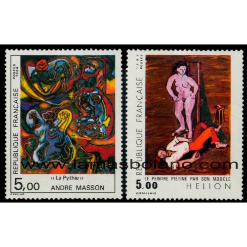 SELLOS FRANCIA 1984 - ANDRE MASSON, JEAN HELION - 2 VALORES - CORREO