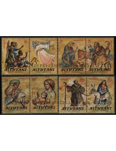 SELLOS DE AITUTAKI 1977 - NAVIDAD ESCENAS DE LA BIBLIA DEL NACIMIENTO DE CRISTO - 8 VALORES - CORREO