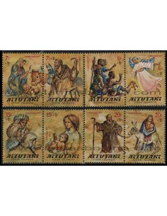 SELLOS DE AITUTAKI 1977 - NAVIDAD ESCENAS DE LA BIBLIA SOBRE EL NACIMIENTO DE CRISTO CON SOBRECARGA - 8 VALORES - CORREO