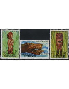 SELLOS DE AITUTAKI 1978 - BICENTENARIO DEL DESCRUBRIMIENTO DE LAS ISLAS HAWAII POR COOK - 3 VALORES - CORREO
