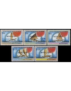 SELLOS DE AITUTAKI 1992 - VISITA DEL PRINCIPE EDWARD - 5 VALORES - CORREO