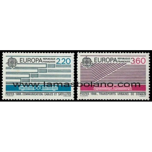 SELLOS FRANCIA 1988 - EUROPA CEPT, TRANSPORTES Y COMUNICACIONES - 2 VALORES - CORREO