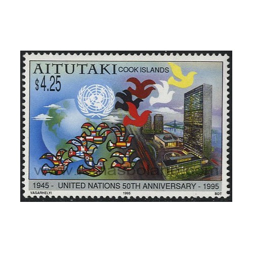 SELLOS DE AITUTAKI 1995 - 50 ANIVERSARIO DE LA ONU - 1 VALOR - CORREO