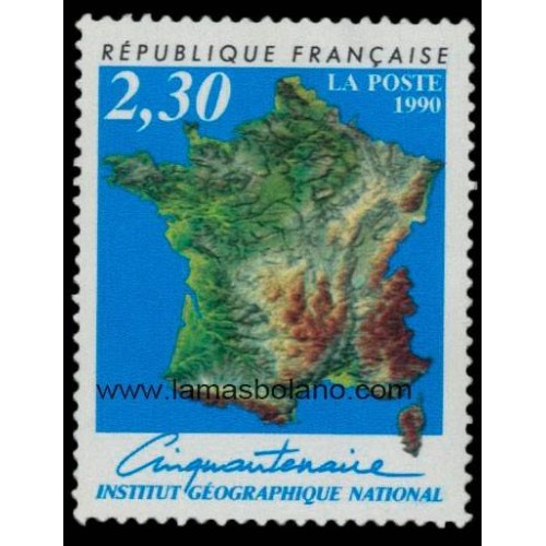 SELLOS FRANCIA 1990 - INSTITUTO GEOGRAFICO NACIONAL CINCUENTENARIO - 1 VALOR - CORREO