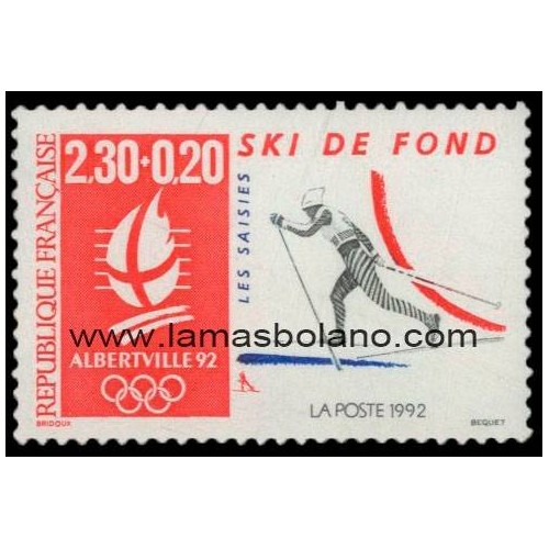 SELLOS FRANCIA 1991 - ALBERTVILLE 92 OLIMPIADA DE INVIERNO, ESQUI DE FONDO - 1 VALOR - CORREO
