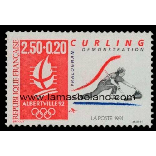SELLOS FRANCIA 1991 - ALBERTVILLE 92 OLIMPIADA DE INVIERNO, CURLING - 1 VALOR PAPEL BRILLANTE - CORREO