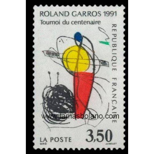 SELLOS FRANCIA 1991 - ROLAND GARROS 1991 TORNEO DEL CENTENARIO - 1 VALOR - CORREO