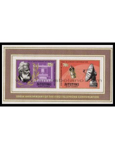 SELLOS DE AITUTAKI 1977 - GRAHAM BELL CENTENARIO DE LA PRIMERA CONEXION TELEFONICA - HOJITA BLOQUE