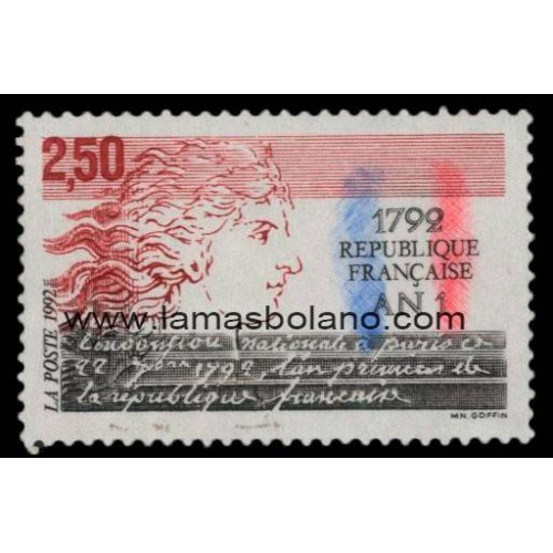 SELLOS FRANCIA 1992 - 1792 AÑO 1 DE LA REPUBLICA FRANCESA - 1 VALOR - CORREO