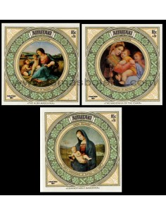 SELLOS DE AITUTAKI 1983 - NAVIDAD PINTURAS DE RAPHAEL  EN EL 500 ANIVERSARIO DE SU NACIMIENTO - 3 HOJITAS BLOQUE SIN DENTAR