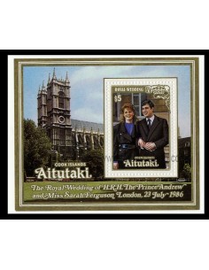 SELLOS DE AITUTAKI 1986 - BODA DEL PRINCIPE ANDRES CON SARAH FERGUSON - HOJITA BLOQUE