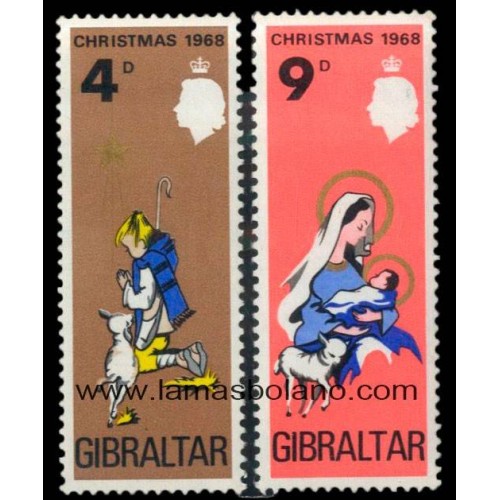 SELLOS GIBRALTAR 1968 - NAVIDAD - 2 VALORES - CORREO