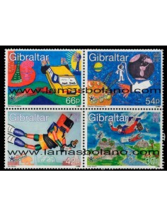 SELLOS GIBRALTAR 2000 - DIBUJOS INFANTILES SOBRE EL s.21 -  4 VALORES BLOQUE 4 - CORREO