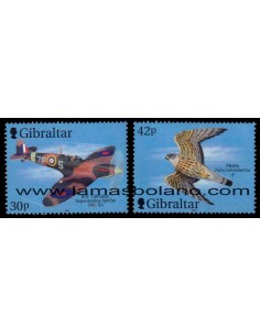 SELLOS GIBRALTAR 2000 - AVIONES DE LA ROYAL AIR FORCE Y PAJAROS DE PRESA - 2 VALORES - CORREO