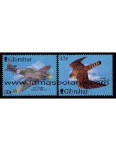 SELLOS GIBRALTAR 2000 - AVIONES DE LA ROYAL AIR FORCE Y PAJAROS DE PRESA - 2 VALORES - CORREO
