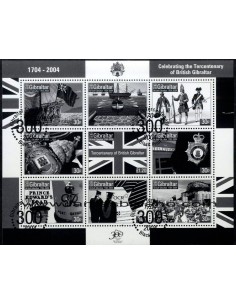 SELLOS GIBRALTAR 2004 - 300 AÑOS DE GIBRALTAR BRITANICO - PRUEBA 9 VALORES - CORREO
