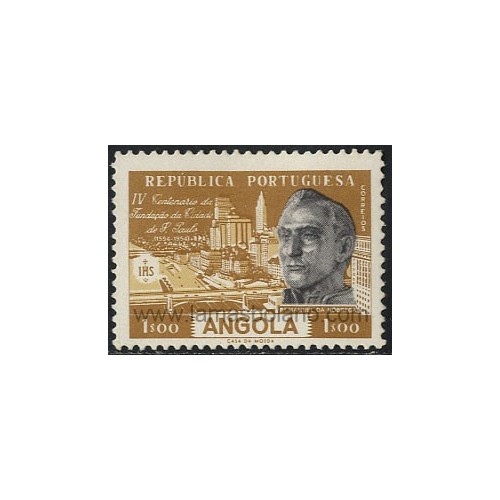 SELLOS DE ANGOLA 1954 - CENTENARIO DE LA CIUDAD DE SAO PAULO (BRASIL) - 1 VALOR CON SEÑAL DE FIJASELLO - CORREO