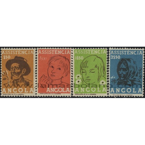SELLOS DE ANGOLA 1955 - SOBRECARGA OBLIGATORIA DE FAVOR DELOS POBRES - 4 VALORES - CORREO
