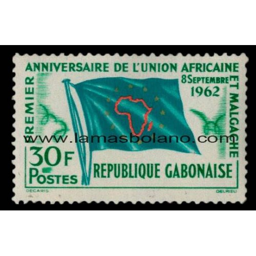 SELLOS GABON 1962 - UNION AFRICANA Y MALGACHE ANIVERSARIO - 1 VALOR - CORREO