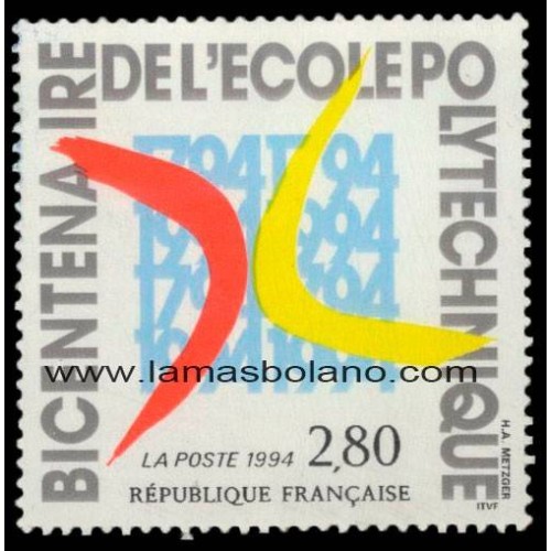 SELLOS FRANCIA 1994 - ESCUELA POLITECNICA BICENTENARIO DE LA CREACION - 1 VALOR - CORREO