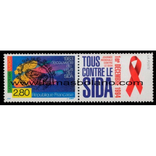 SELLOS FRANCIA 1994 - DIA MUNDIAL DE LA LUCHA CONTRA EL SIDA - 1 VALOR CON VIÑETA - CORREO