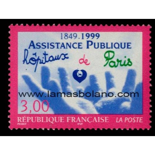 SELLOS FRANCIA 1999 - ASISTENCIA PUBLICA, HOSPITALES DE PARIS 150 ANIVERSARIO - 1 VALOR - CORREO