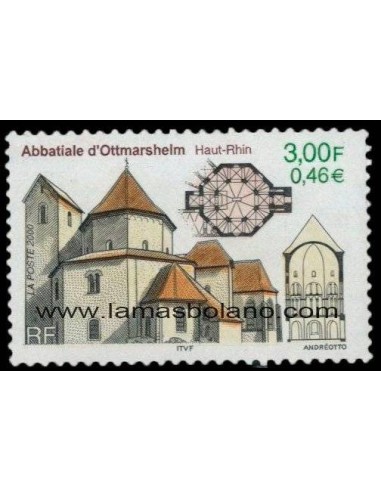 SELLOS FRANCIA 2000 - IGLESIA DE LA ABADIA ROMANICA DE OTTMARSHEIM - 1 VALOR - CORREO