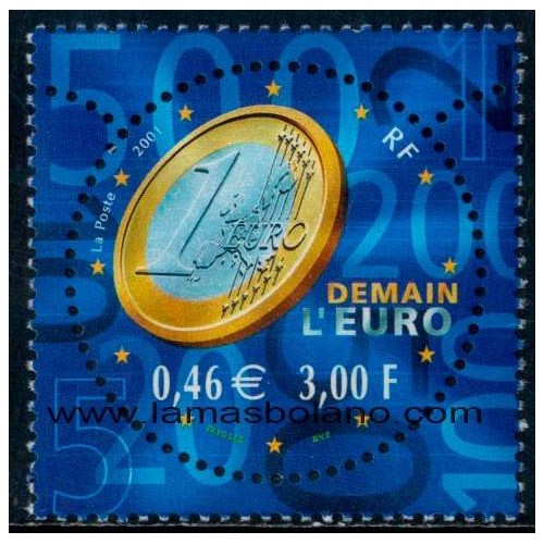 SELLOS FRANCIA 2001 - MAÑANA EL EURO - 1 VALOR - CORREO