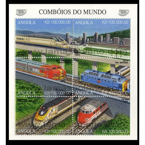 SELLOS DE ANGOLA 1997 - TRENES DEL MUNDO - 6 VALORES - CORREO