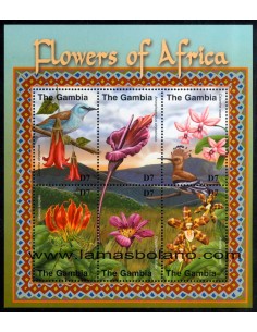 SELLOS GAMBIA 2001 - FLORES DE AFRICA - HOJA 6 VALORES - CORREO