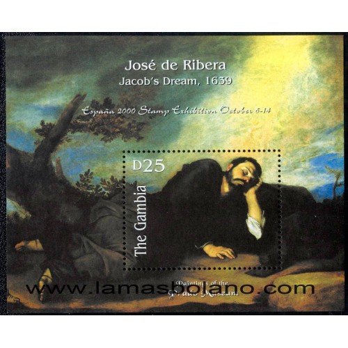 SELLOS GAMBIA 2000 - JOSE DE RIBERA, EL SUEÑO DE JACOB, MUSEO DEL PRADO - HOJITA BLOQUE