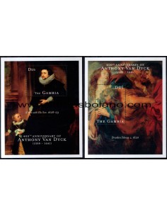 SELLOS GAMBIA 2000 - ANTHONY VAN DYCK 400 ANIVERSARIO DEL NACIMIENTO - 2 HOJITAS BLOQUE