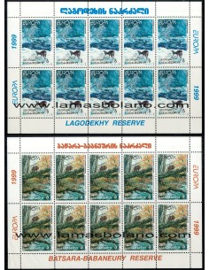 SELLOS GEORGIA 1999 - EUROPA CEPT, RESERVAS Y PARQUES NATURALES - 2 MINI HOJITAS - CORREO