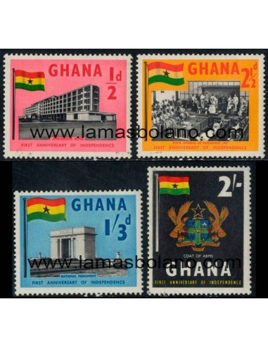 SELLOS GHANA 1958 - ANIVERSARIO DE LA INDEPENDENCIA - 4 VALORES - CORREO