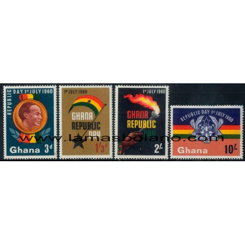 SELLOS GHANA 1960 - PROCLAMACION DE LA REPUBLICA - 4 VALORES FIJASELLO - CORREO
