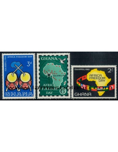 SELLOS GHANA 1961 - DIA DE LA LIBERTAD EN AFRICA - 3 VALORES - CORREO
