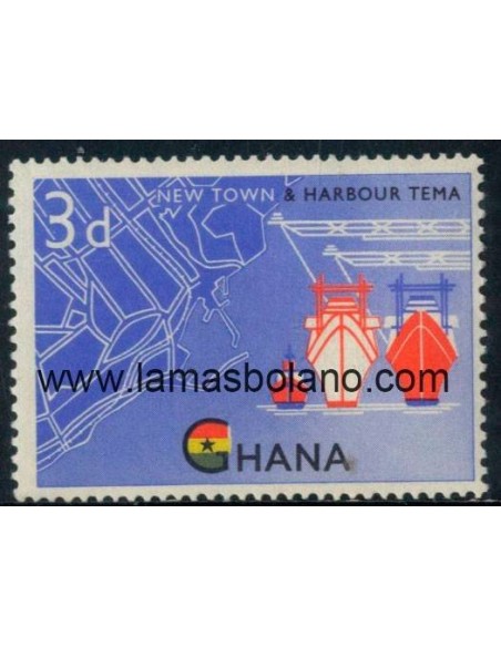 SELLOS GHANA 1962 - NUEVA CIUDAD Y PUERTO DE TEMA EN ACCRA - 1 VALOR - CORREO