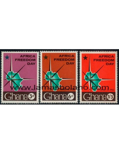 SELLOS GHANA 1962 - DIA DE LA LIBERTAD EN AFRICA - 3 VALORES - CORREO